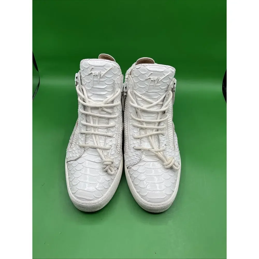 Giuseppe Zanotti Men's Croc Embossed Leather High Top Sneakers White Sz 44